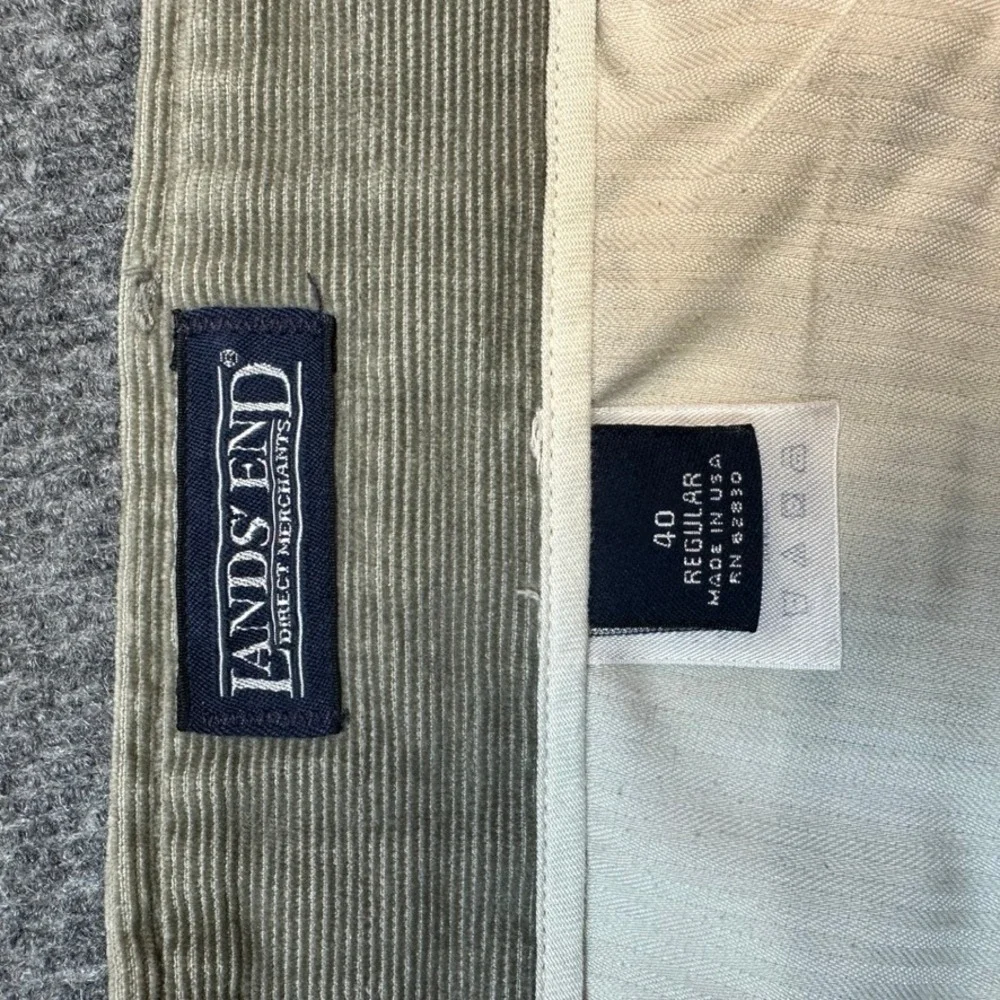 Lands End Mens 40 Corduroy Pants Pleated Cuffed Sage Green Made in USA Vintage